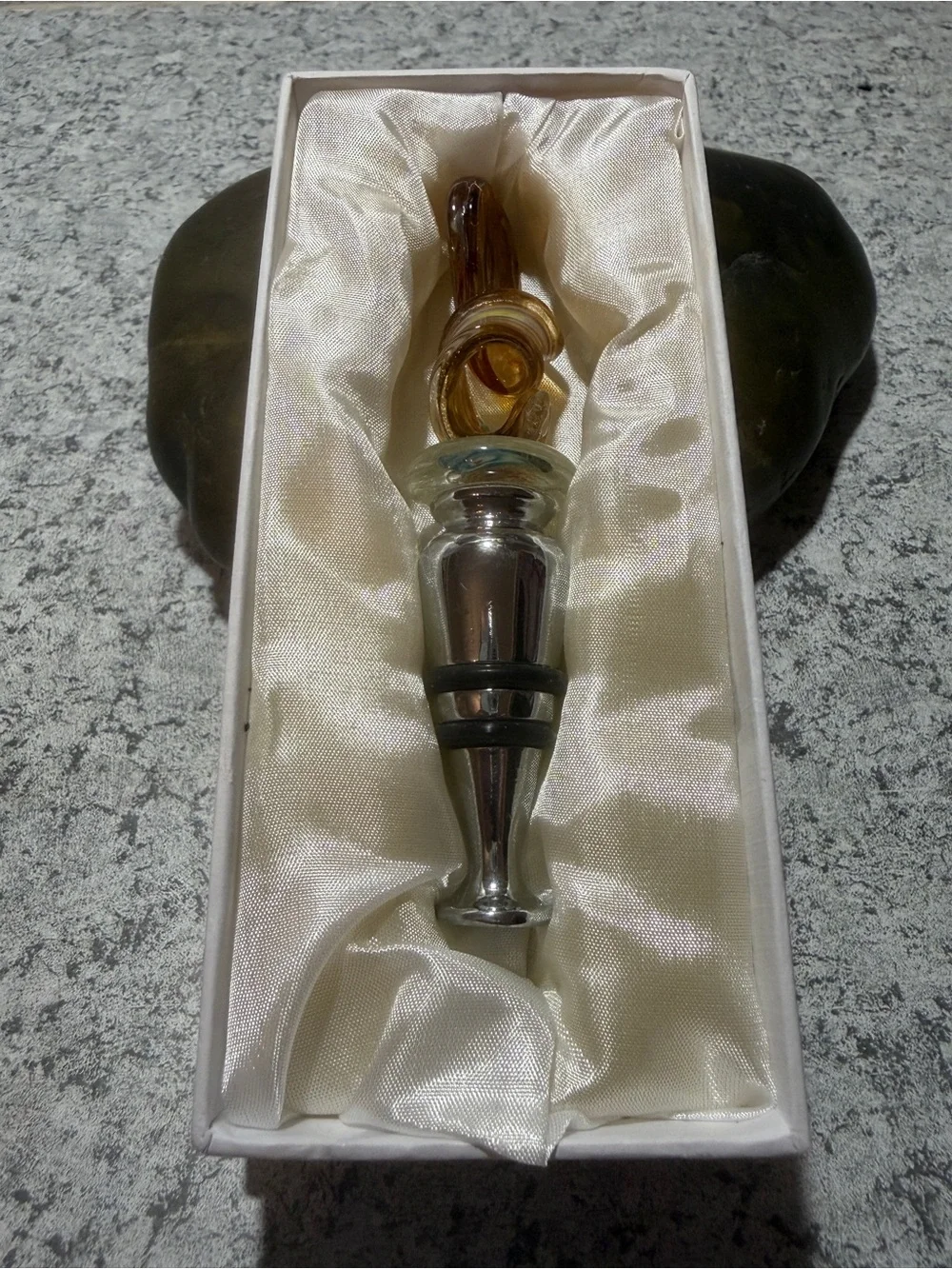 Vintage Murano Style Glass Wine Bottle Stopper/ Gift Box | Millefiori Art Glass